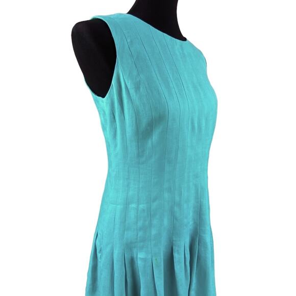 Lauren Ralph Lauren 100% Linen Sleeveless Midi Dress Size 8 Turquoise Lined - Picture 2 of 6